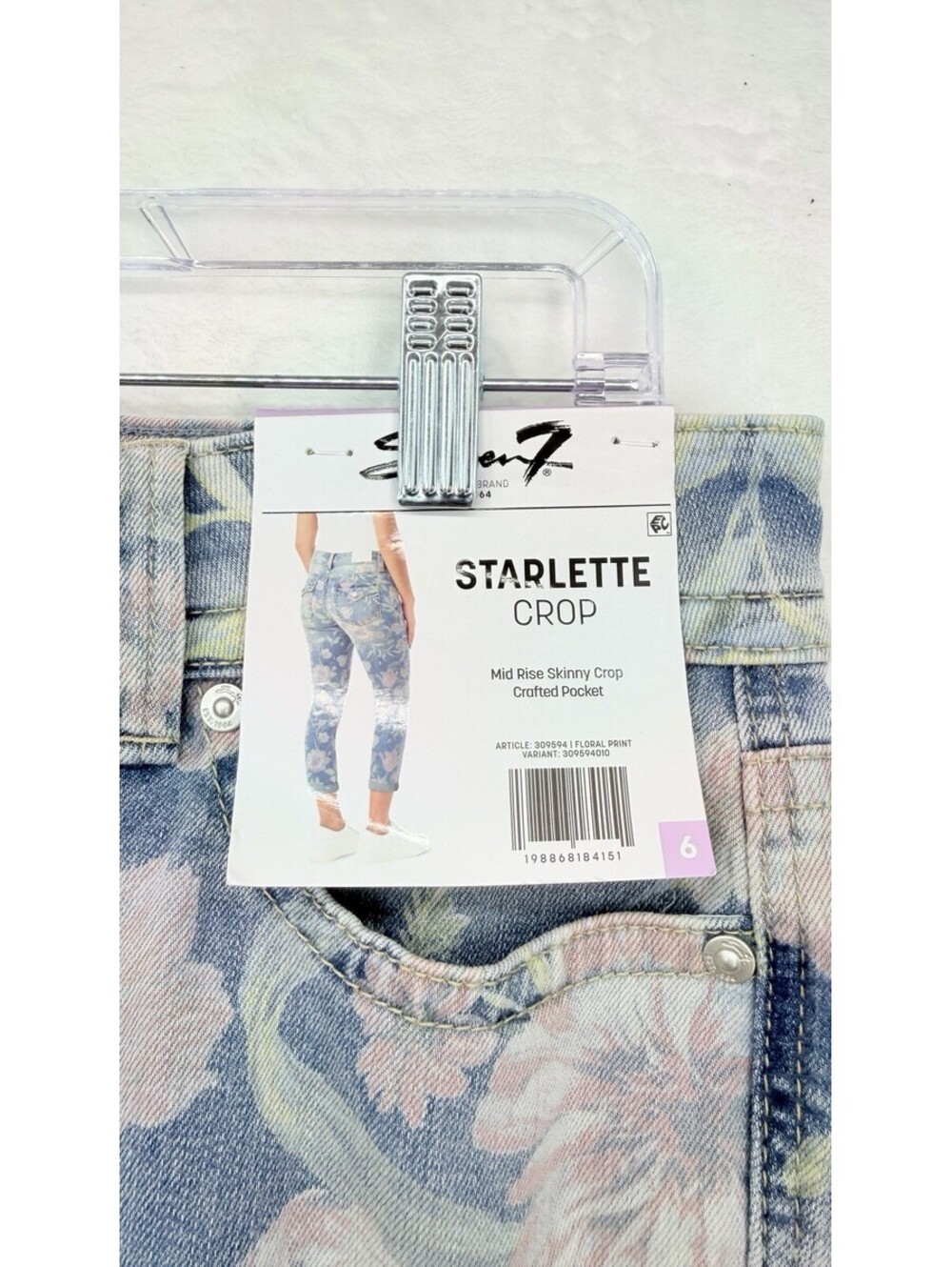 Seven 7 Cropped Jeans 6 Womens Light Blue Floral Print Starlette Crop New - Picture 2 of 12